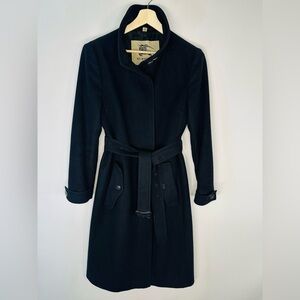 Burberry Black Wool Belted Trench Coat